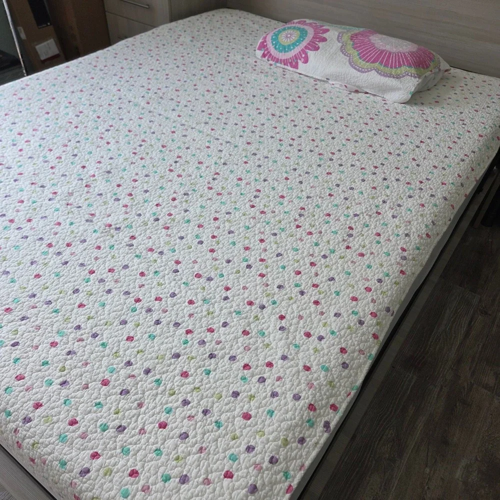 Cynthia Rowley Sophia Twin Quilt 2Pc Set Pink Turquoise Floral Polka Dot Boho